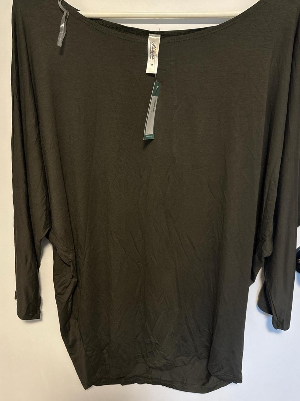 NWT Mahina Hawaiian Boutique Tunic Top M 3/4 Sleeve Olive Green Minimalist Boho